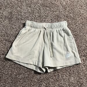 Nike Shorts Womens XS Beige Fleece Drawstring Elastic Waist Swoosh Logo Pockets